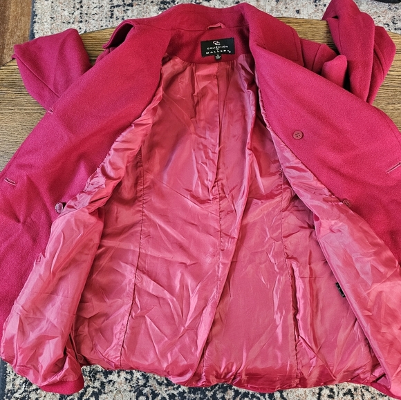 Collection by Gallery Red Wine Wool Double Breasted Pea Coat Size Women Medium - Picture 10 of 13